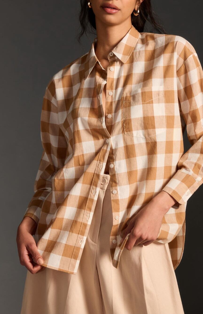 Anthropologie Maeve Blouse Bennet Button Down Brown Buffalo Check Shirt